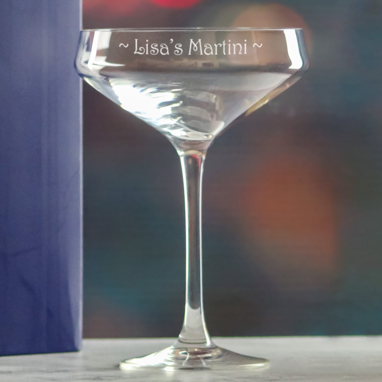 Engraved Cabernet Cocktail Champagne Saucer, Personalise with Any Name or Message
