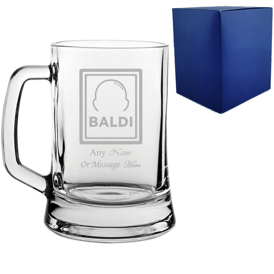 Engraved Beer Tankard with Baldi Design, Add a Personalised Message to the Reverse