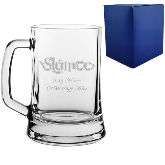 Engraved Beer Tankard with Slainte Celtic Design, Add a Personalised Message to the Reverse