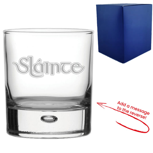 Engraved Whisky Glass with Slainte Celtic Design, Add a Personalised Message to the Reverse