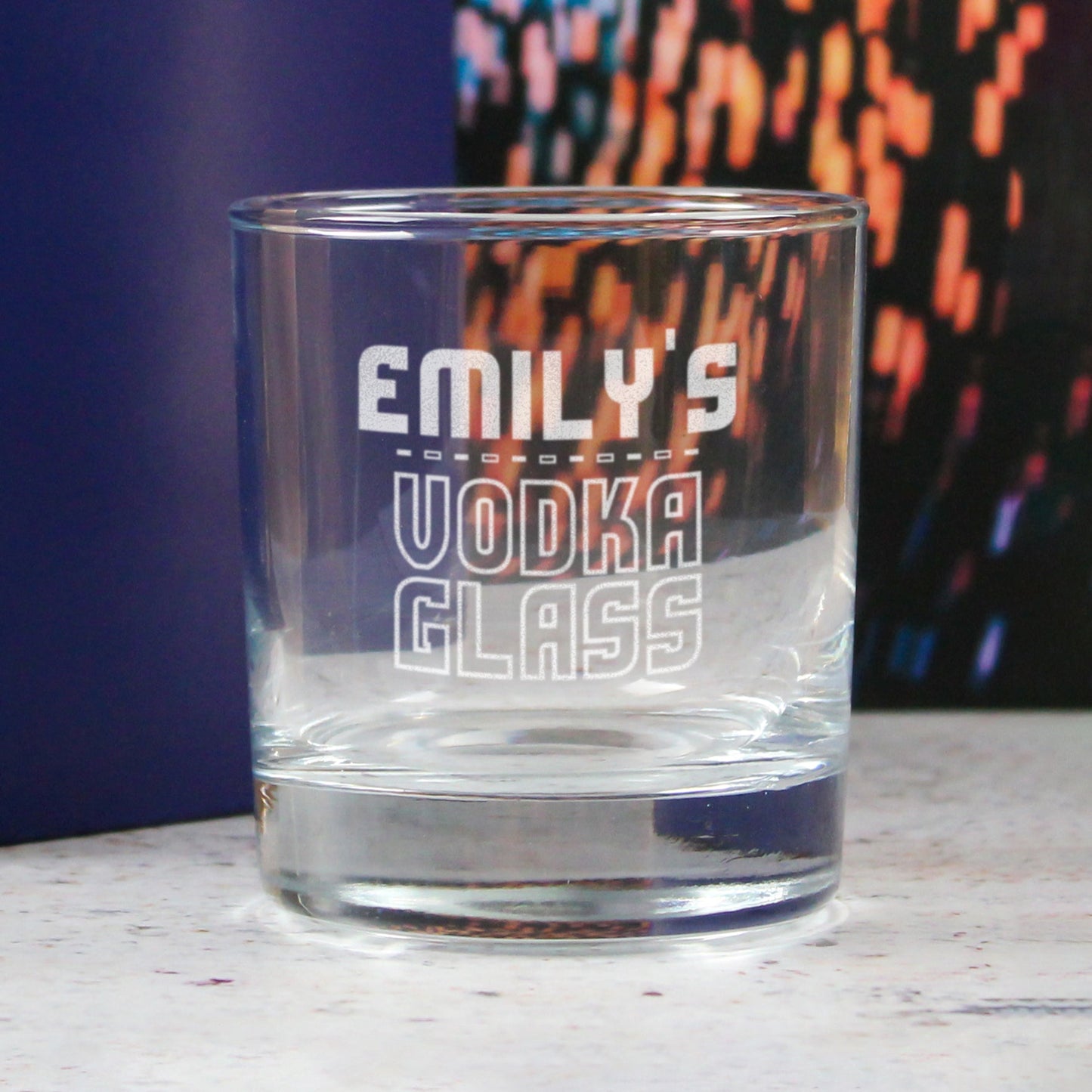 Personalised Engraved Vodka Short Tumbler with 'Name's Vodka Glass' Design