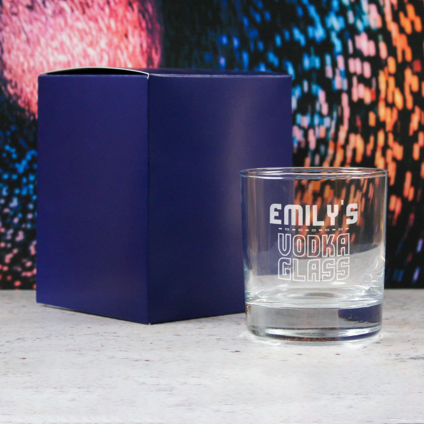 Personalised Engraved Vodka Short Tumbler with 'Name's Vodka Glass' Design