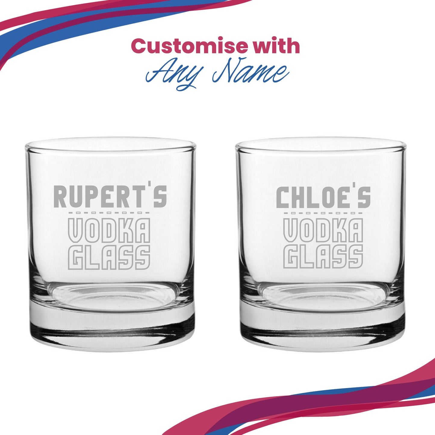 Personalised Engraved Vodka Short Tumbler with 'Name's Vodka Glass' Design