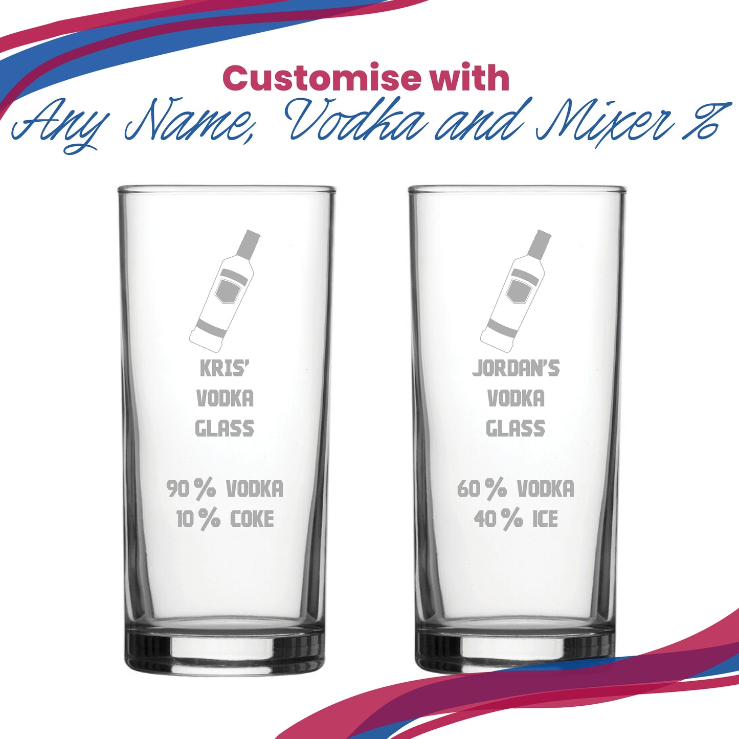 Personalised Engraved Vodka Hiball Tumbler with 'Name's Vodka Glass and Mixer' Design