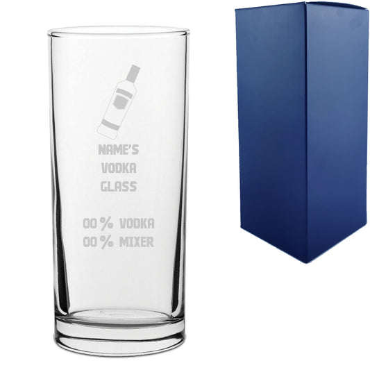 Personalised Engraved Vodka Hiball Tumbler with 'Name's Vodka Glass and Mixer' Design