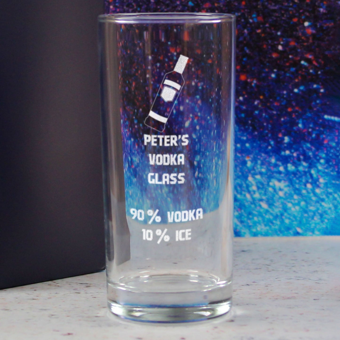 Personalised Engraved Vodka Hiball Tumbler with 'Name's Vodka Glass and Mixer' Design