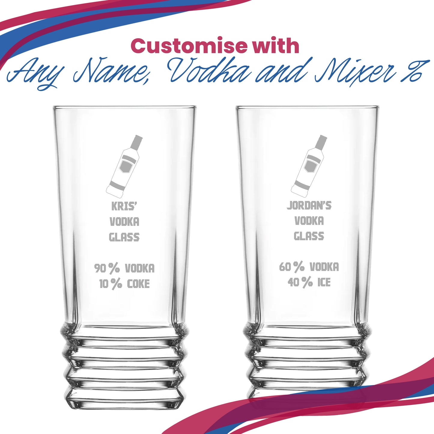 Personalised Engraved Vodka Elegan Hiball with 'Name's Vodka Glass and Mixer' Design