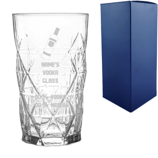 Personalised Engraved Vodka Keops Hiball with 'Name's Vodka Glass and Mixer' Design
