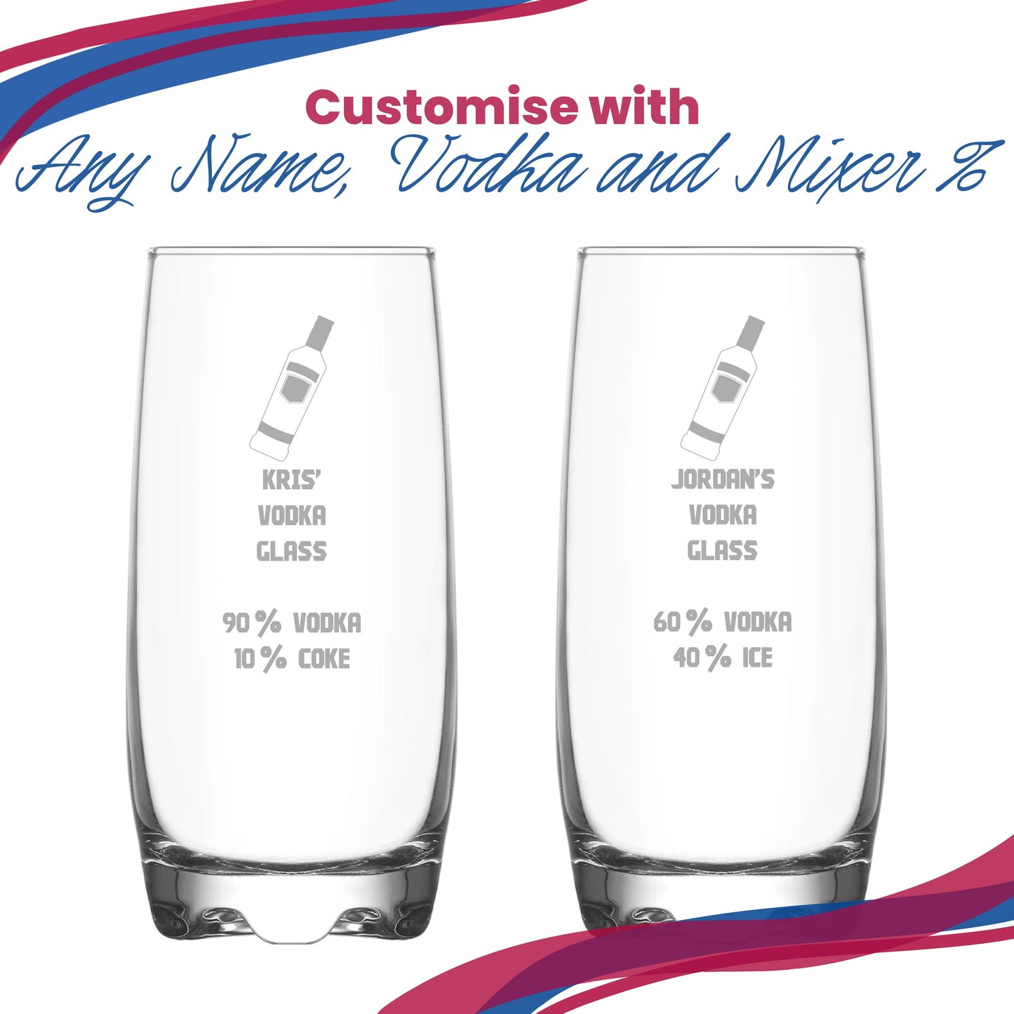 Personalised Engraved Vodka Adora Hiball with 'Name's Vodka Glass and Mixer' Design