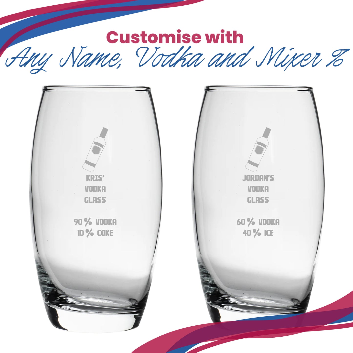 Personalised Engraved Vodka Tondo Hiball with 'Name's Vodka Glass and Mixer' Design
