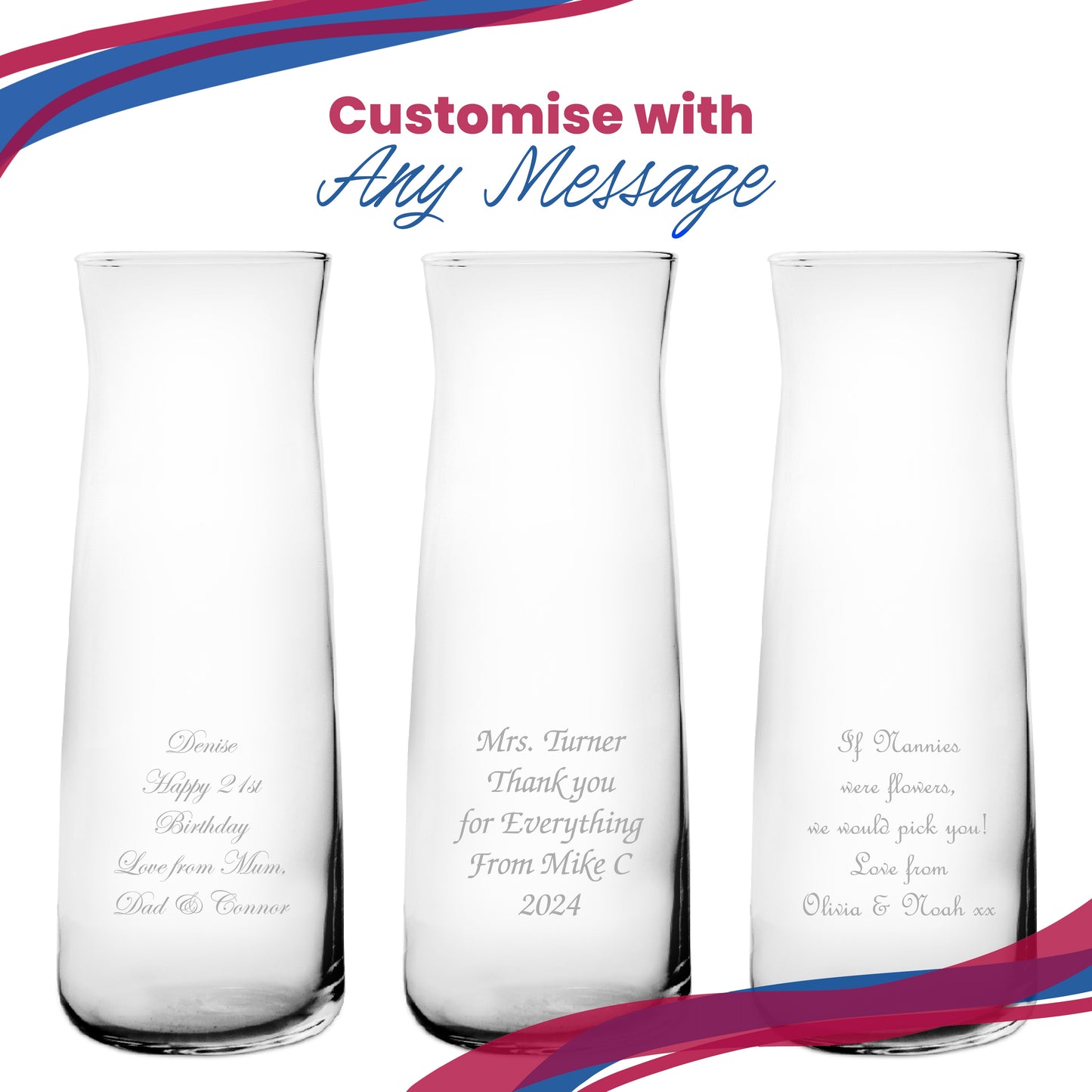 Personalised Engraved 25cm Vera Vase, Customise with Any Message