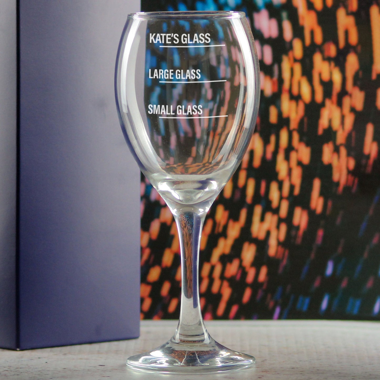 Personalised Engraved Pure Wine Glass with Name's Glass Bold Measurements Design, Customise with Any Name