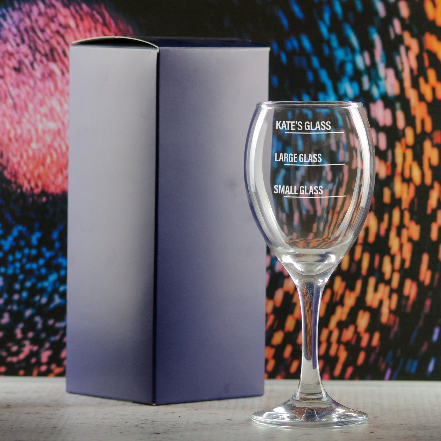 Personalised Engraved Pure Wine Glass with Name's Glass Bold Measurements Design, Customise with Any Name