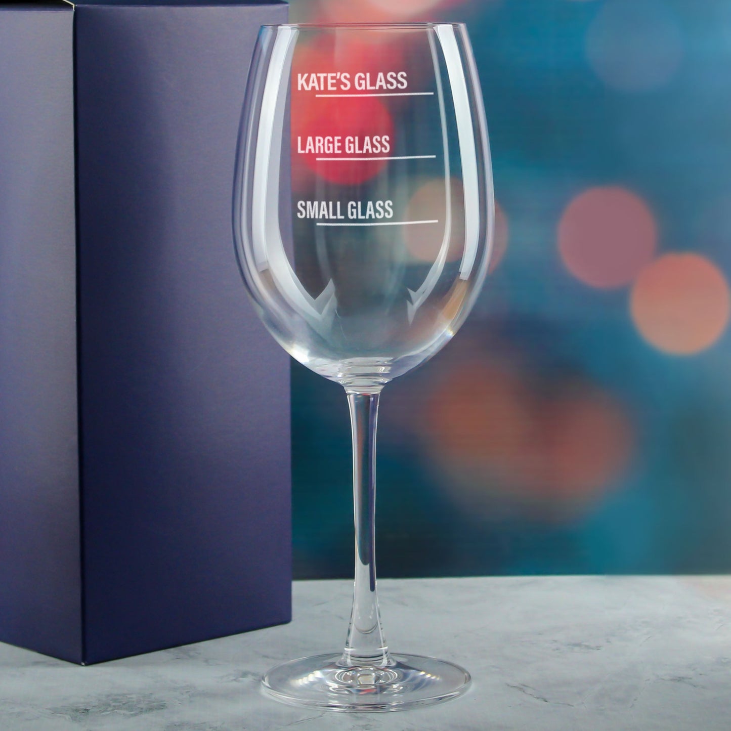 Personalised Engraved Reserva Wine Glass with Name's Glass Bold Measurements Design, Customise with Any Name