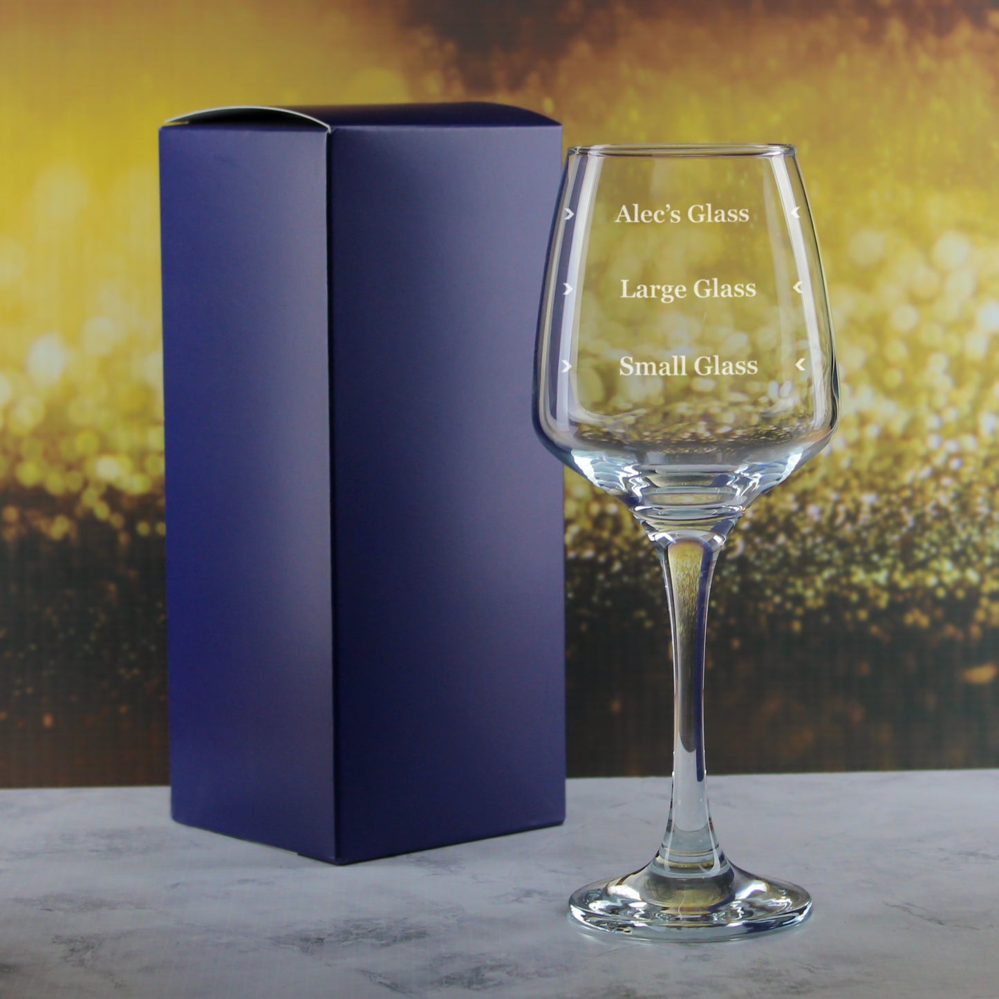 Personalised Engraved Tallo Wine Glass with Name's Glass Serif Measurements Design, Customise with Any Name