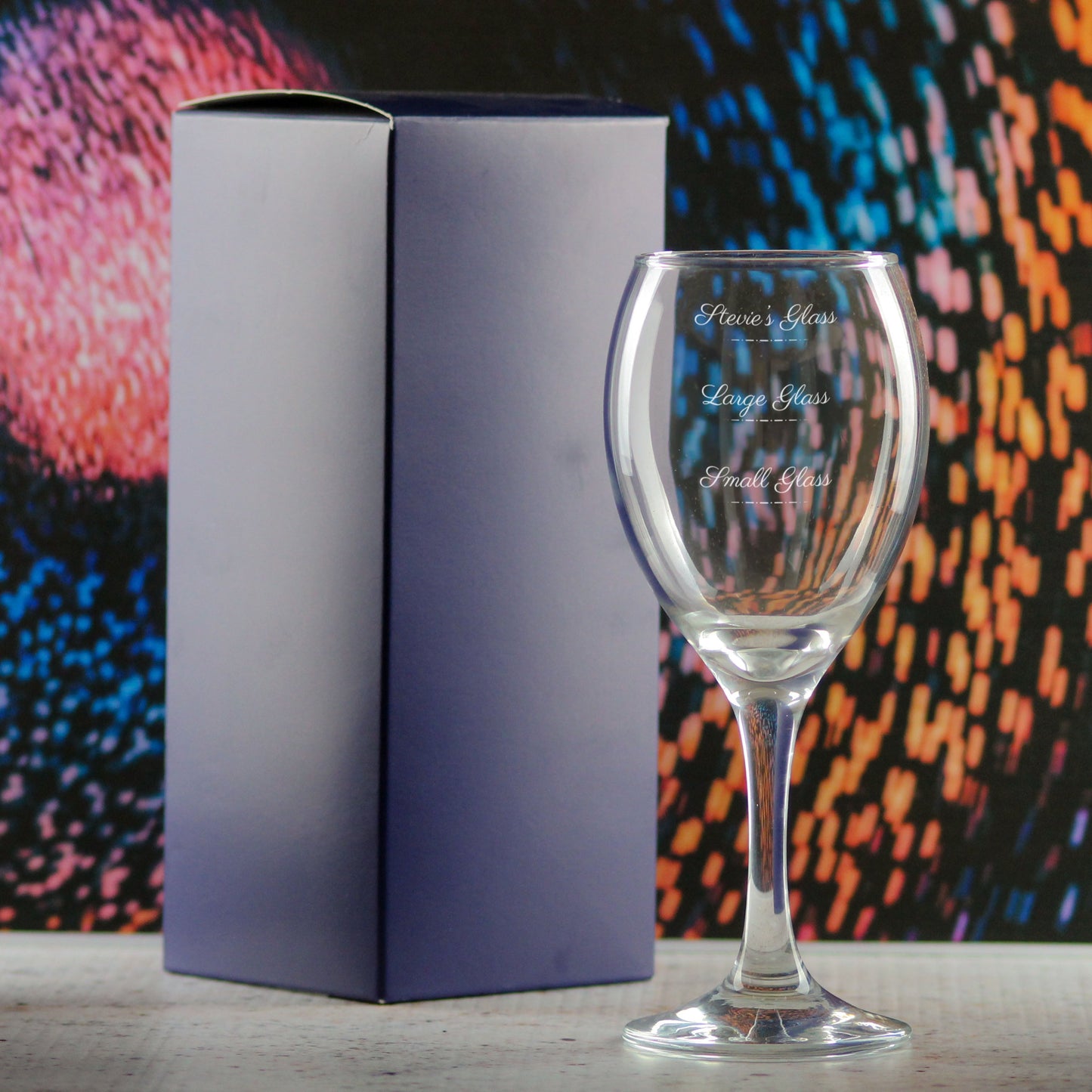 Personalised Engraved Pure Wine Glass with Name's Glass Script Measurements Design, Customise with Any Name