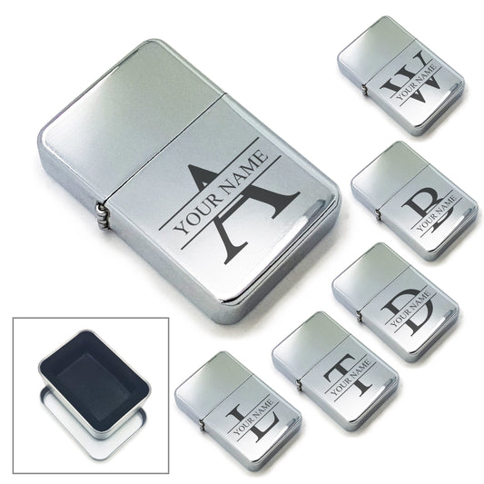 Personalised polished steel lighter with choice of Initial and Name