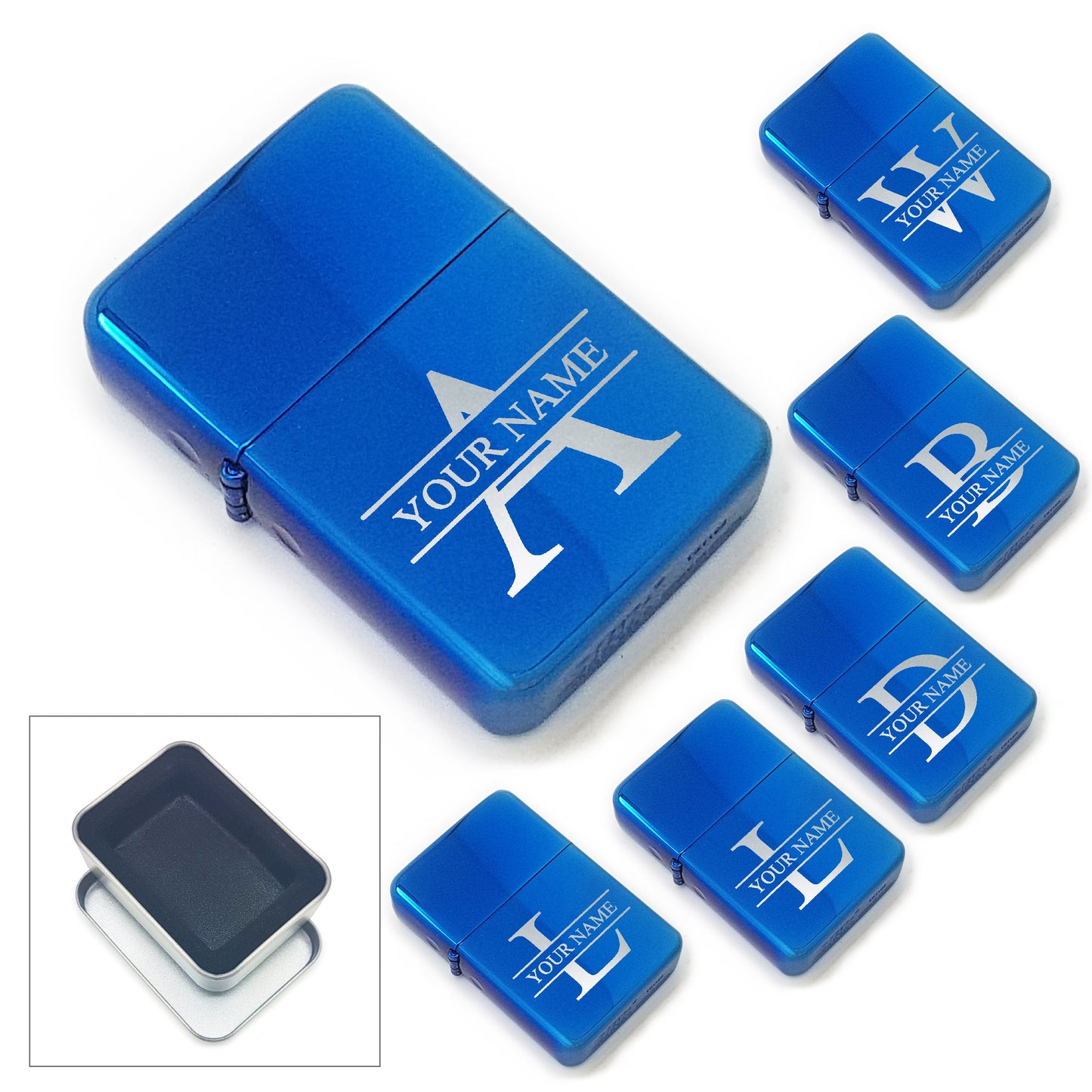 Personalised painted blue lighter with choice of Initial and Name
