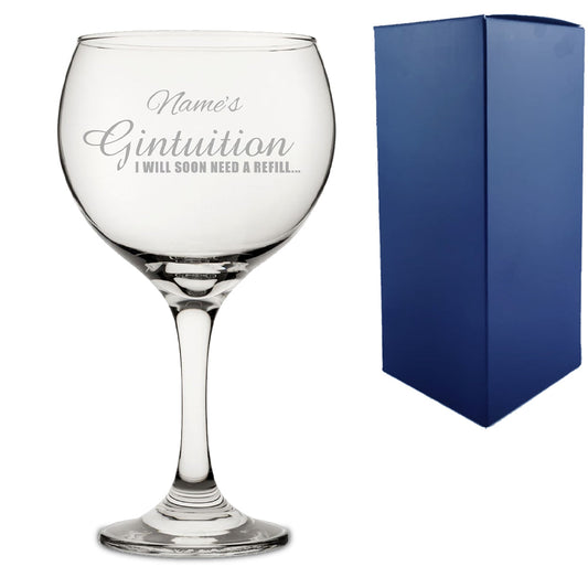 Personalised Engraved Novelty Gin Balloon Glass with Names GINtuition, Gift Boxed