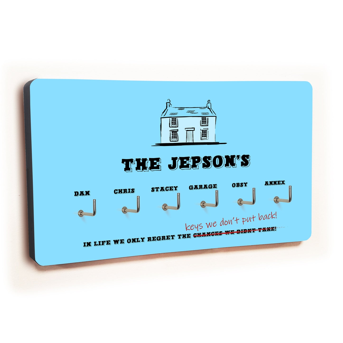 Personalised Novelty Blue 6 hook key holder - House