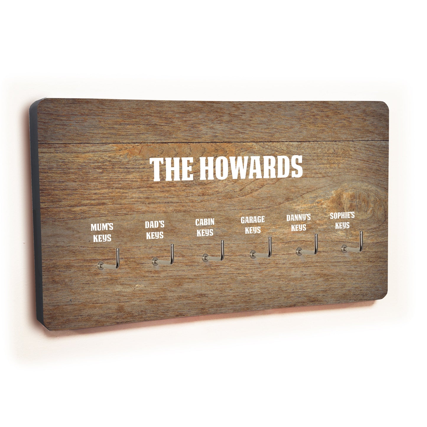 Personalised Novelty 6 hook key holder - Dark wood