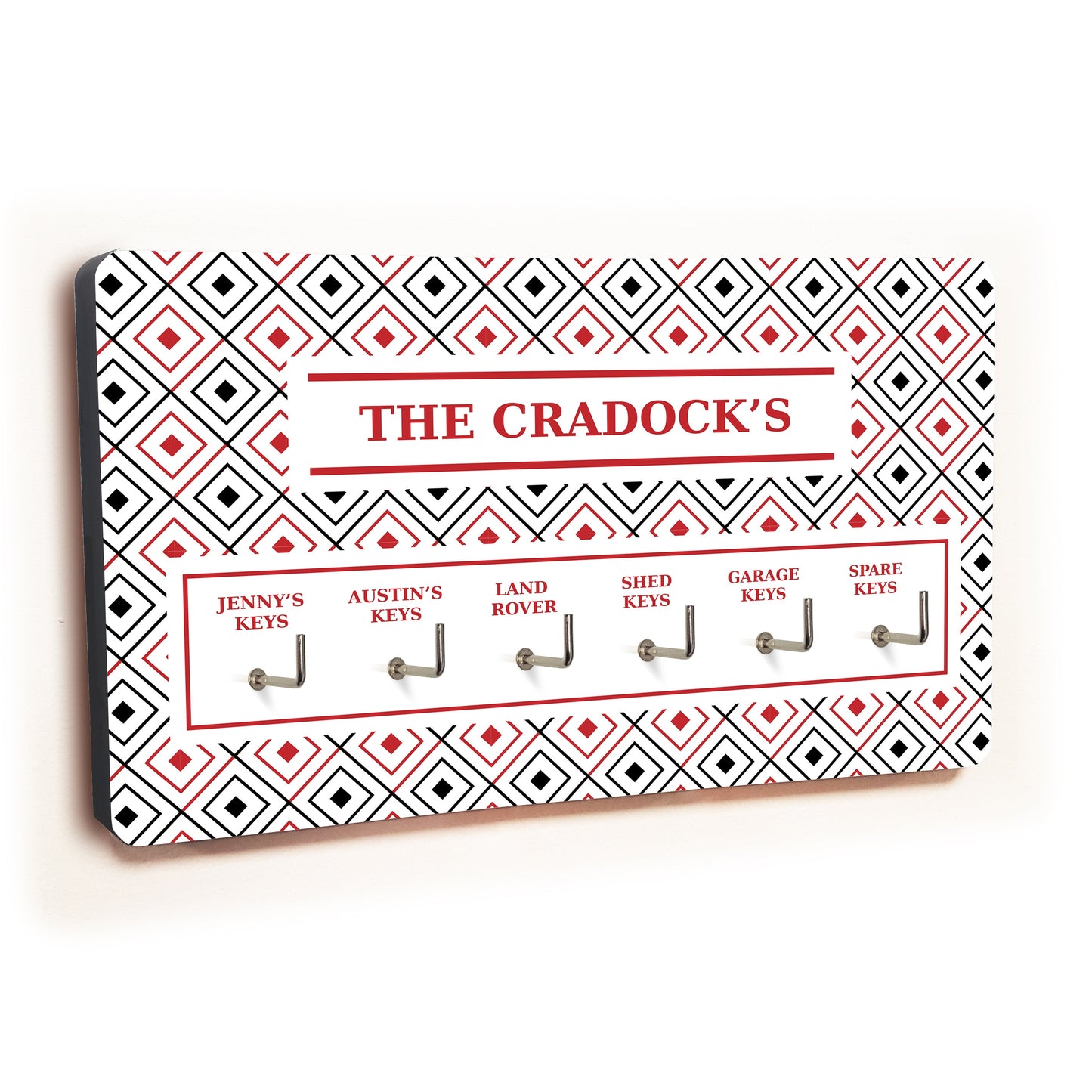 Personalised Novelty 6 hook key holder - Diamond pattern