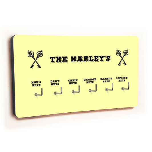 Personalised Novelty Yellow 6 hook key holder - Cross keys