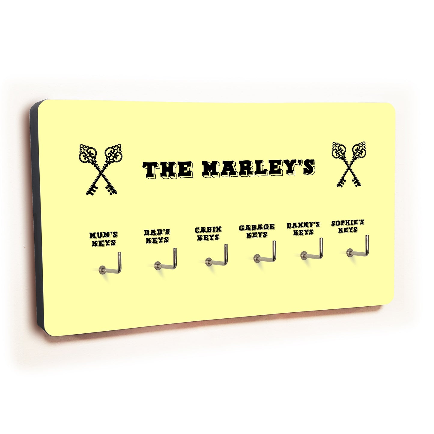 Personalised Novelty Yellow 6 hook key holder - Cross keys