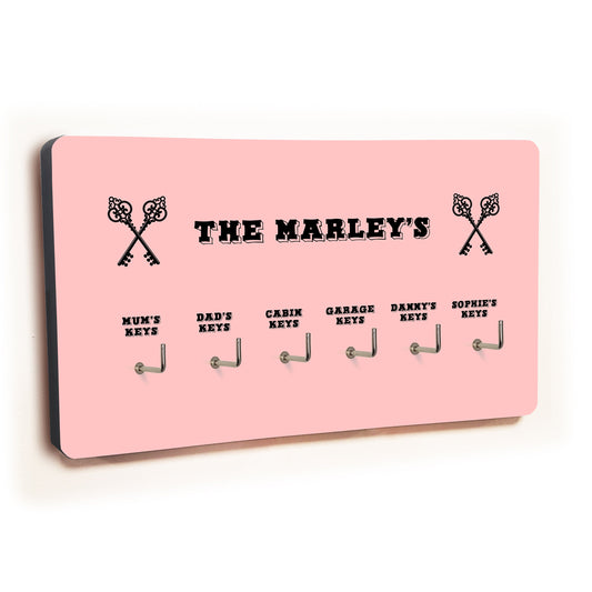 Personalised Novelty Pink 6 hook key holder - Cross keys
