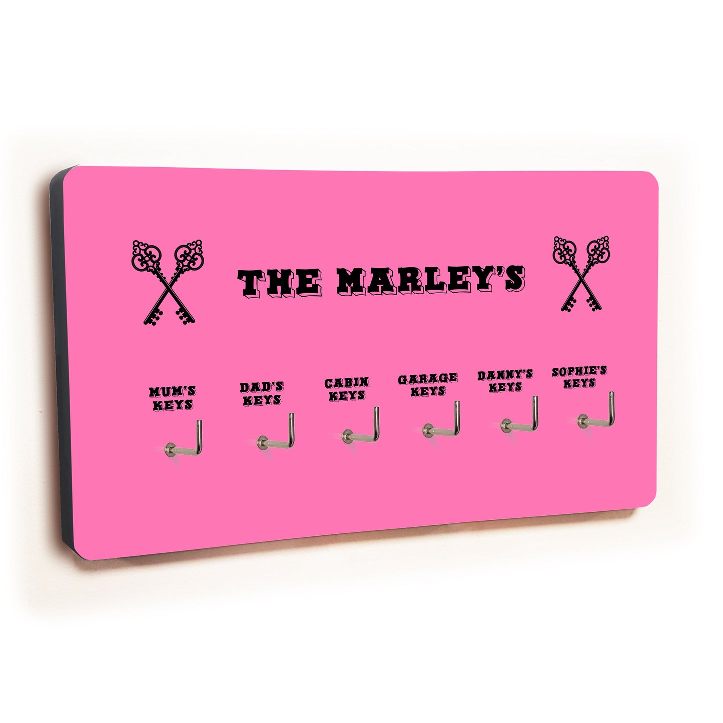 Personalised Novelty Fuscia 6 hook key holder - Cross keys