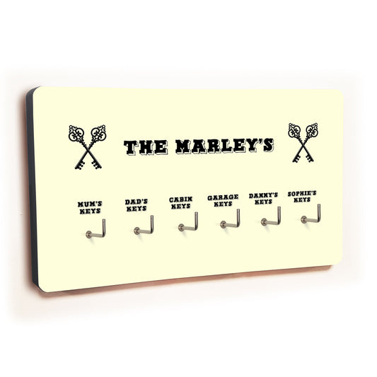 Personalised Novelty Cream 6 hook key holder - Cross keys