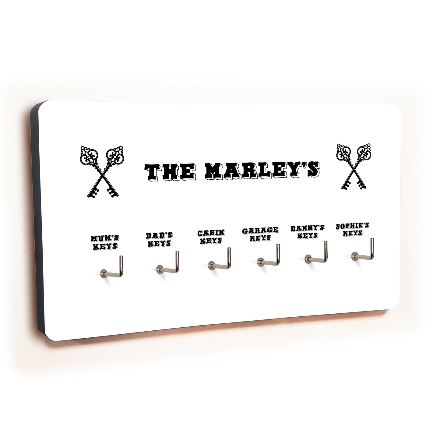 Personalised Novelty White 6 hook key holder - Cross keys