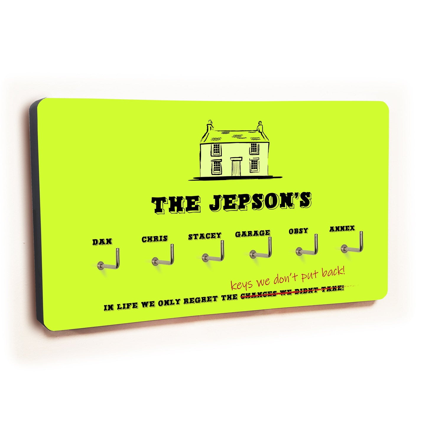 Personalised Novelty Green 6 hook key holder - House