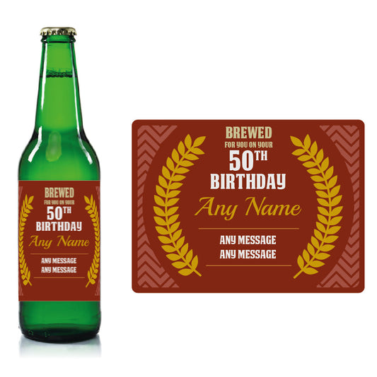 Personalised Birthday beer bottle label Brick Red - Corn Ears
