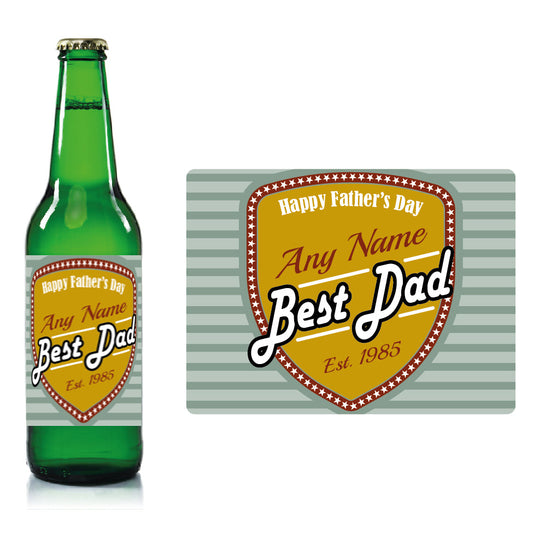 Personalised Fathers day beer bottle label Pale Blue - Stripes and Shield