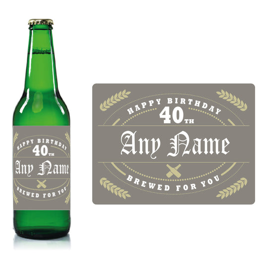 Personalised Birthday beer bottle label Grey - Name and year