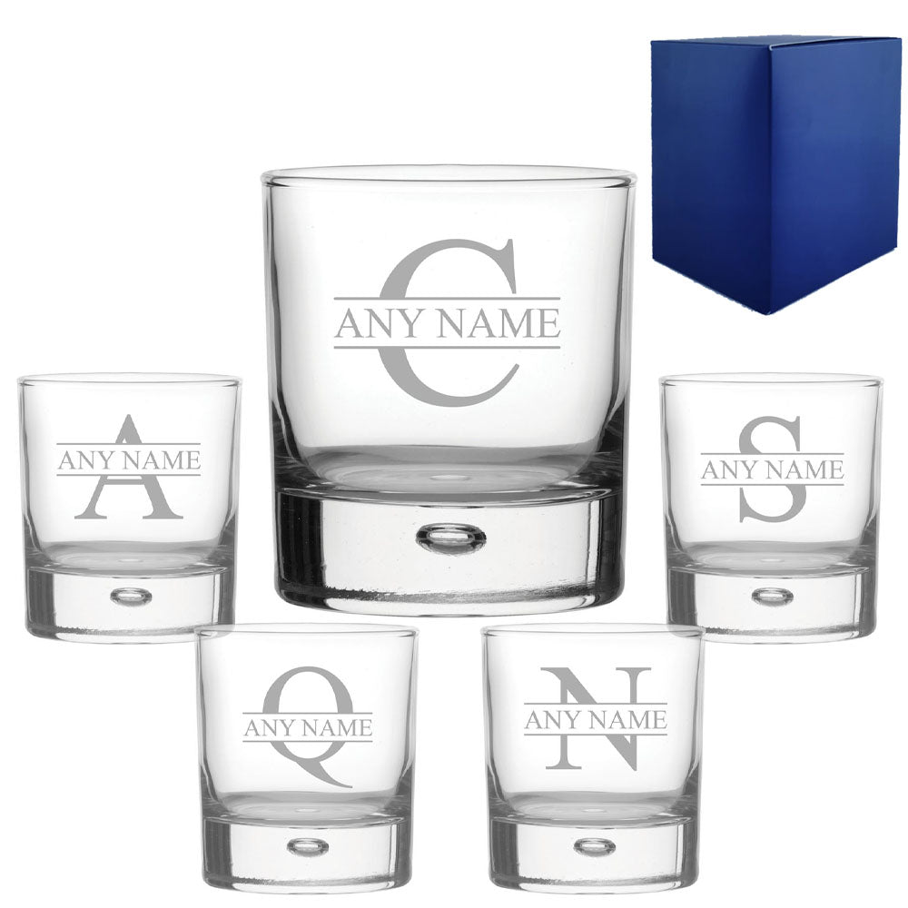 Engraved Novelty 11.5oz Bubble Whisky glass, Initial and Name