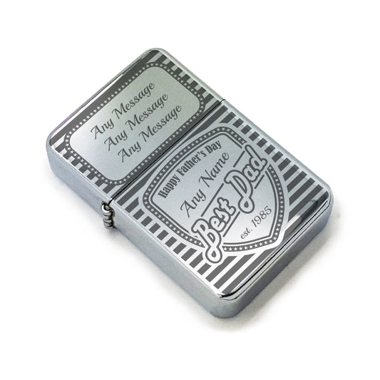 Personalised Engraved Steel Fathers Day Lighter with Best Dad shield design