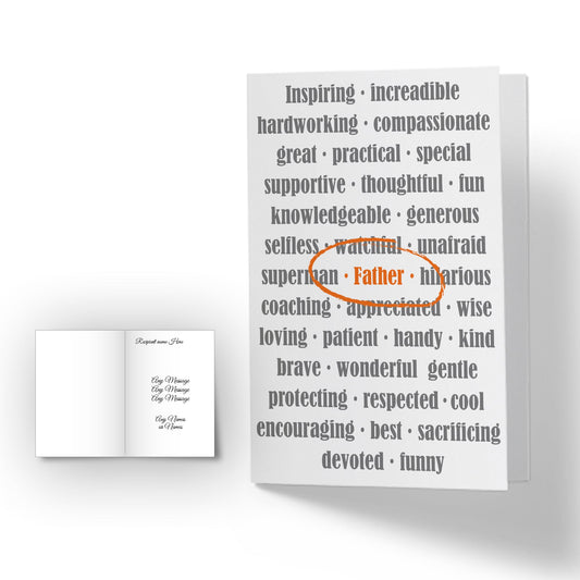 Personalised Happy Fathers Day Card - Word Father