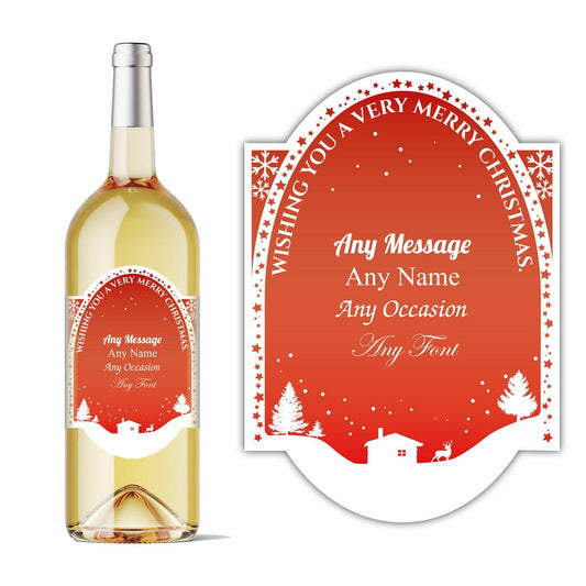 Personalised Christmas arch wine bottle label in red, Add any message.