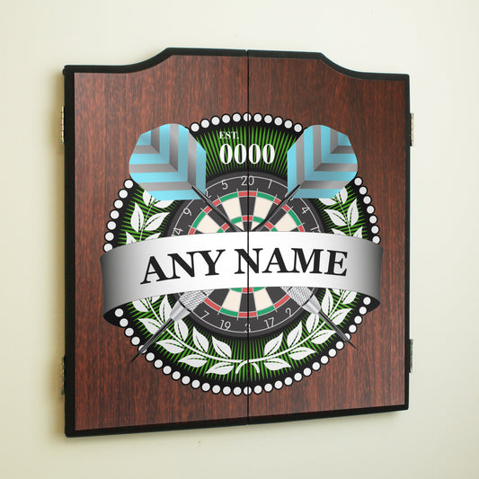 Personalised Home Dartboard, Cabinet and Darts Set with Year and Any Name
