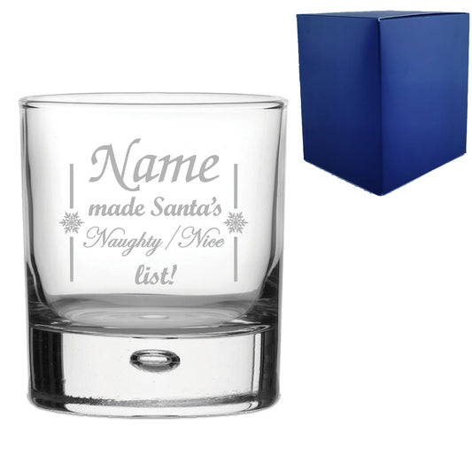 Personalised Engraved Novelty Christmas Whiskey Glass "Name made Santa's Naughty/Nice list!" Christmas Gift, Gift Boxed