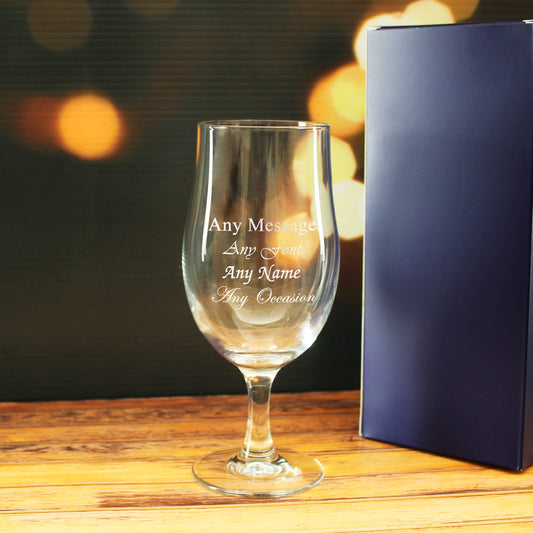 Personalised Engraved Draft Stemmed Pint Glass 20oz Wedding Beer Birthday - Any Message Engraved
