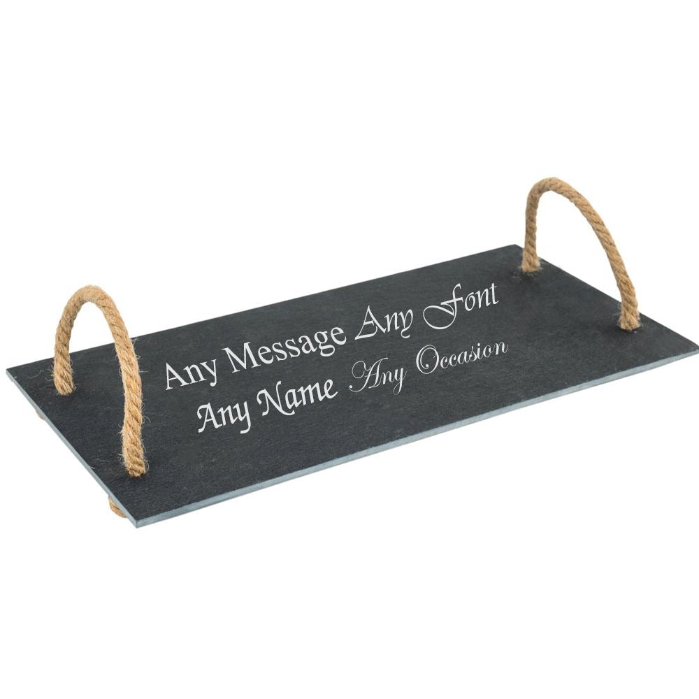 Personalised Engraved Slate Serving Tray with Vintage Rope Handles