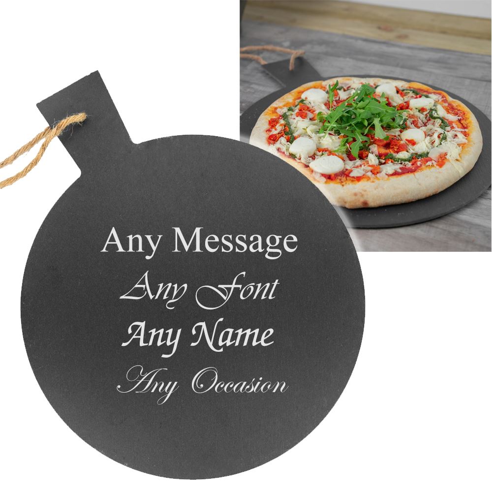 Personalised Engraved Rustic Slate Pizza Serving Platter with Rope