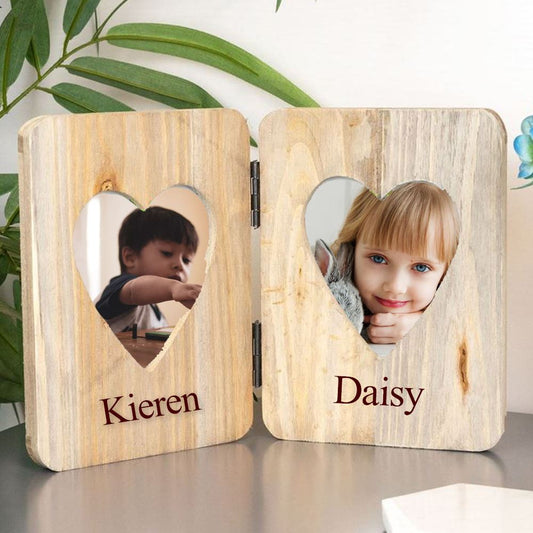 Engraved 4x6" Freestanding Double Wooden Picture Frame