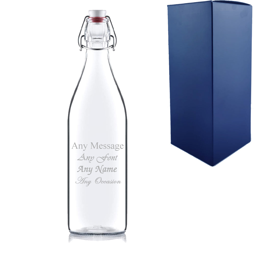 Engraved 1ltr Round White Cap Swing Top Bottle
