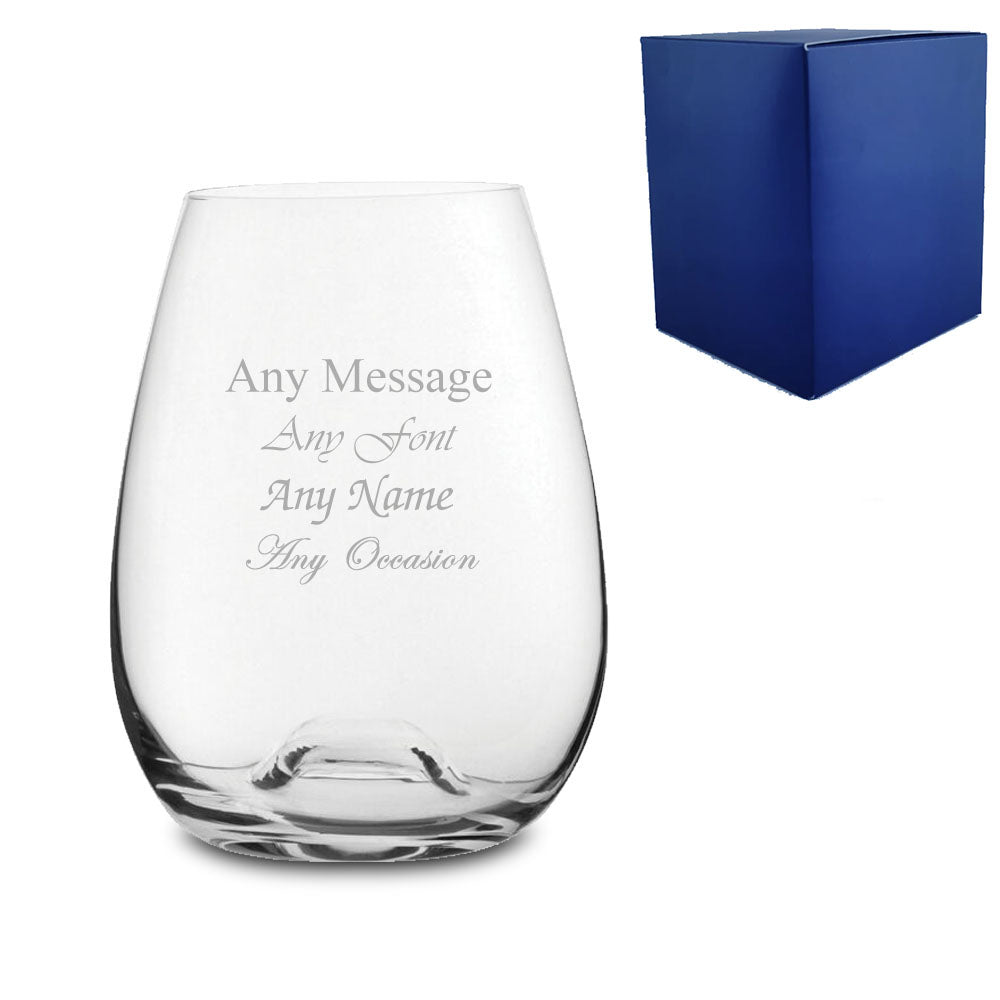 Personalised Engraved Stemless Wine Solutions Bordeaux Glass 15oz, Gift Boxed, Birthday Christmas Wedding Gift