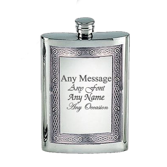 Engraved 6oz Pewter Celtic Hip Flask