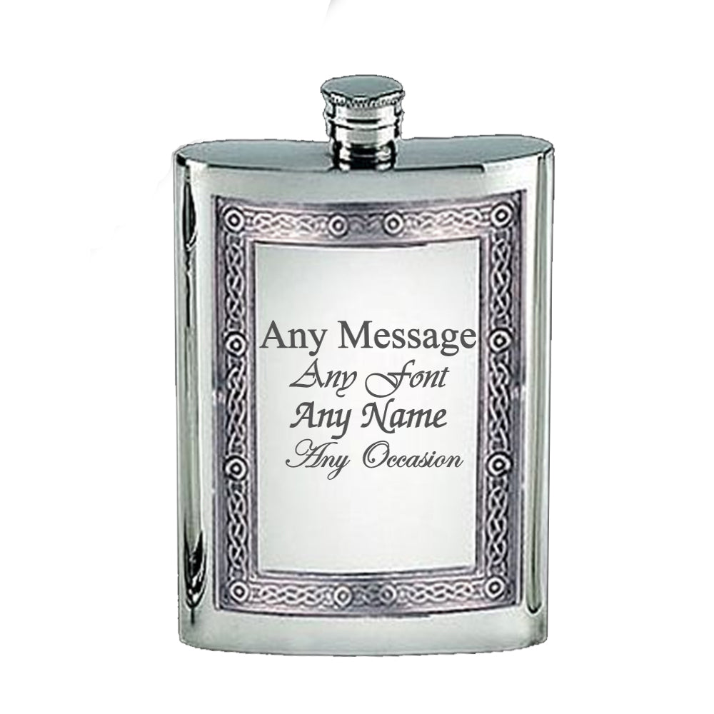 Engraved 6oz Pewter Celtic Hip Flask